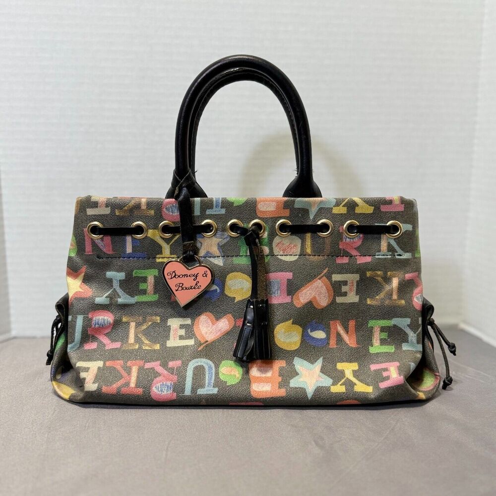VINTAGE Y2K Dooney & Bourke Black Mini Tassels Graffiti Bag